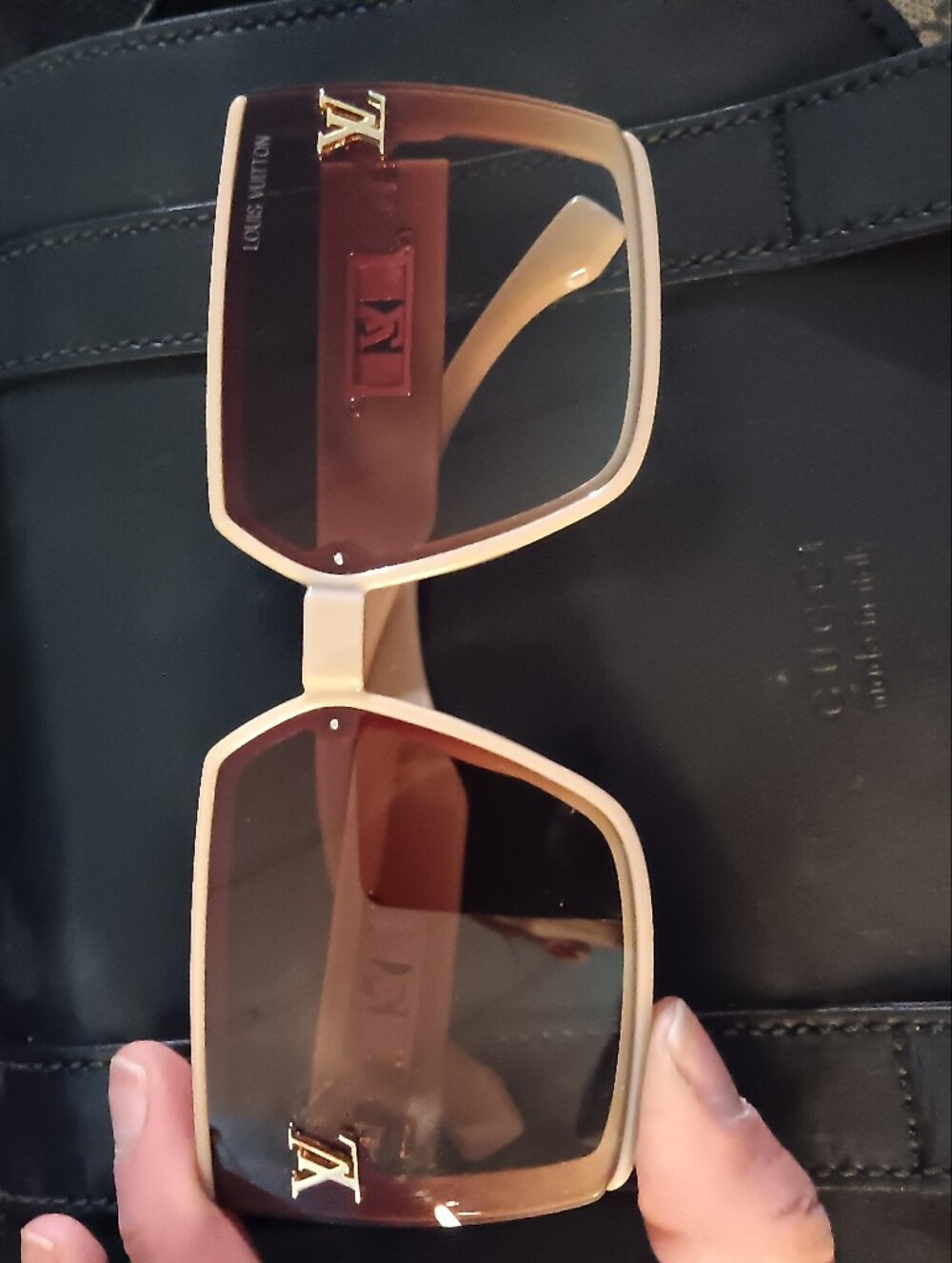 Louis Vuitton Beige Frame Brown Gradient Oversized Square Sunglasses